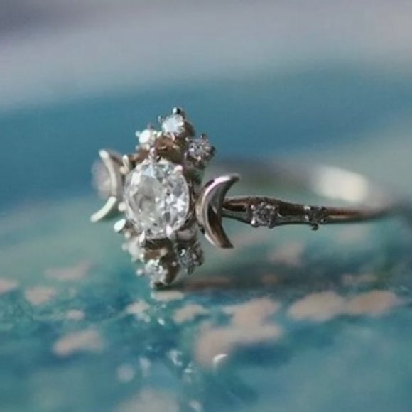 Triple Goddess Moon  crescent ring sz 7 - Picture 3 of 10